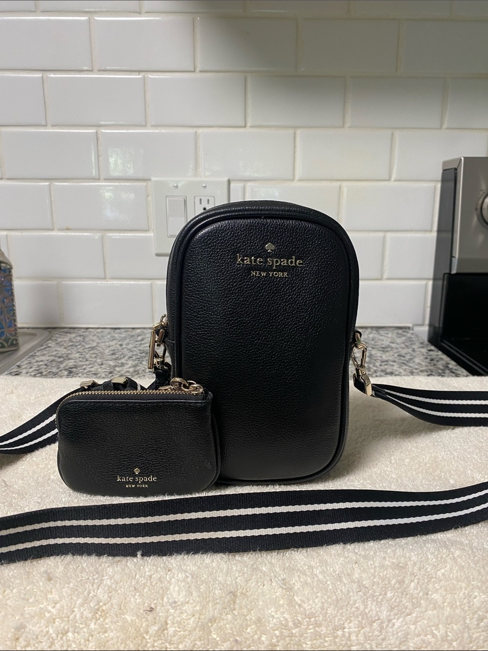 kate spade Black Pebbled Leather Crossbody with Coin Pouch